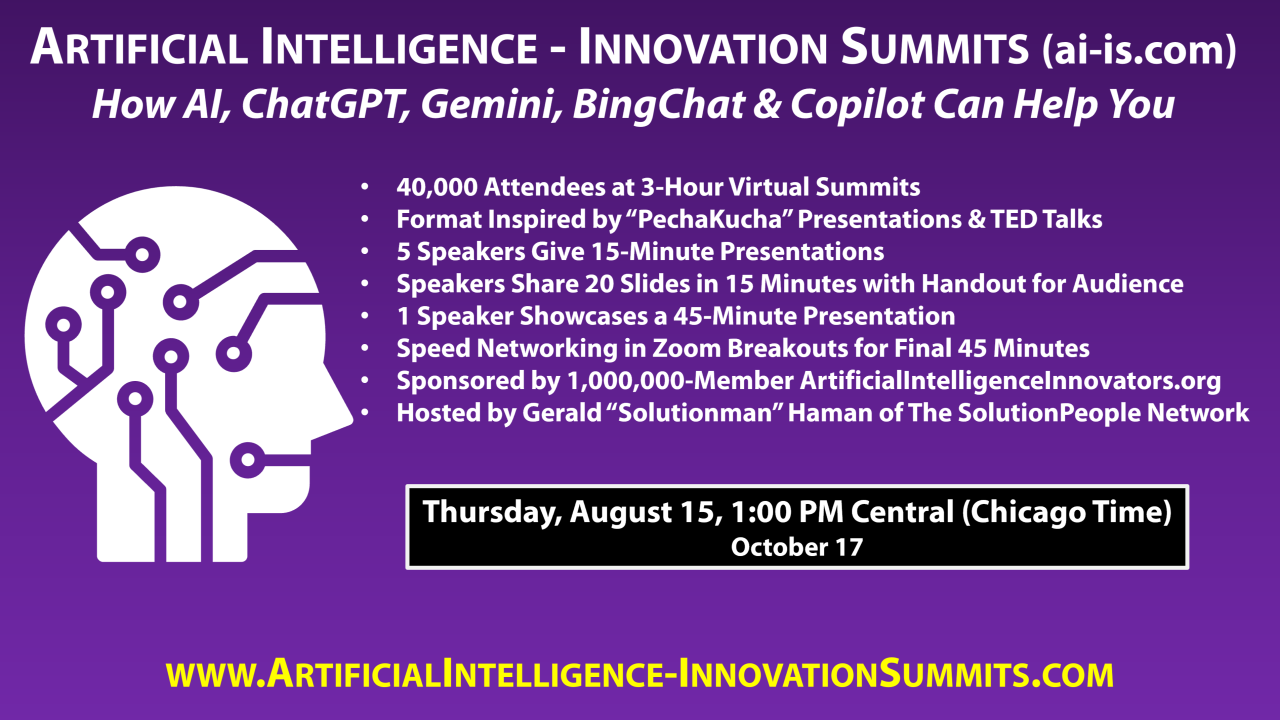 Artificial Intelligence Innovation Summits on AI, ChatGPT, Gemini & Copilot
